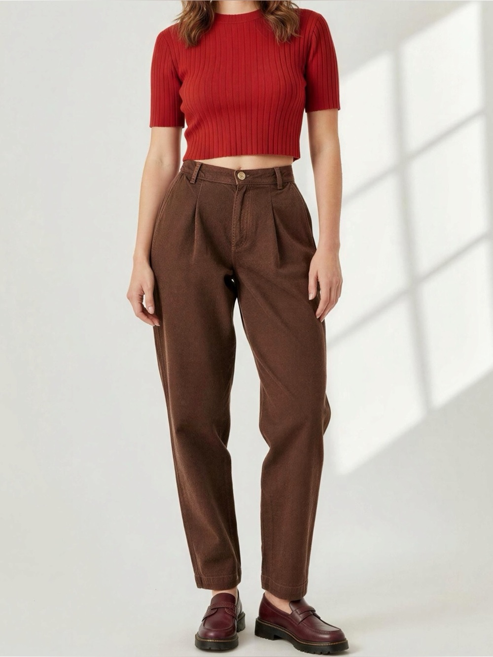 BIG BUD PRESS Overdyed Denim Trousers, Fudge, XS
